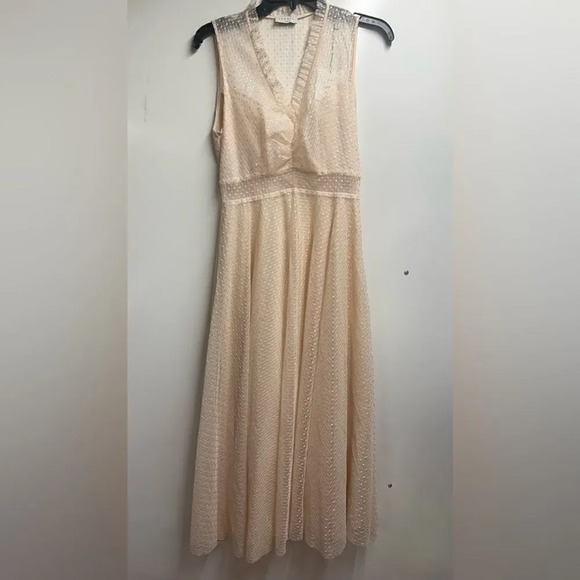 Sandro Cassy Mesh Lace A-Line Midi Dress V-Neck Womens Size 38 nwt - Picture 3 of 14